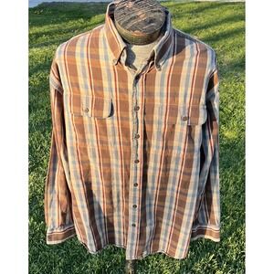 Duck Head Shirt Mens XL Brown Blue Plaid Flannel Button Front Long Sleeve Casual